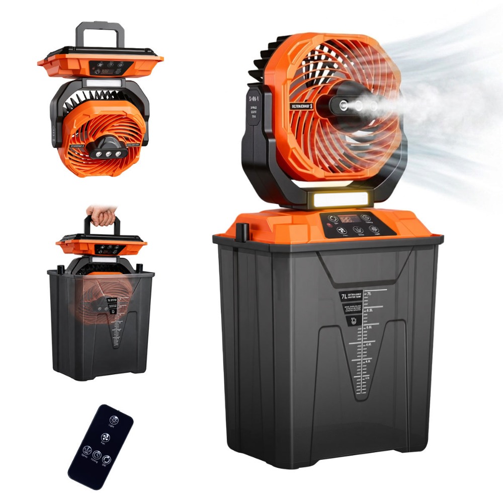 Outdoor Camping Misting Fan - Großer Wassertank-Sprühventilator für Camping mit Fernbedienung,