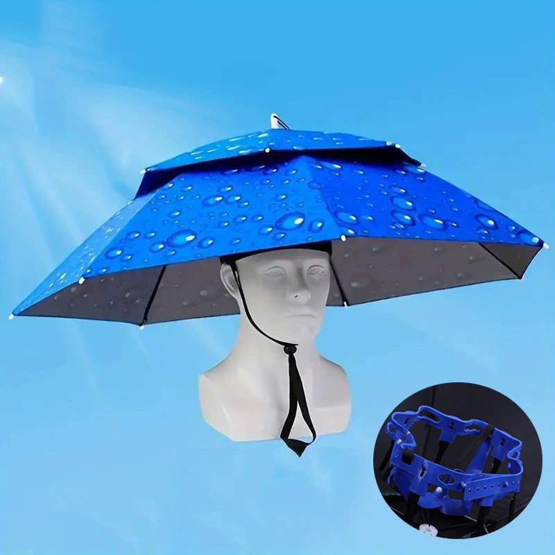 Outdoor Camping Hat - Doppellagiger, verstellbarer Angel-Regenschirmhut, faltbarer, freihändiger Sonnenschutzhut