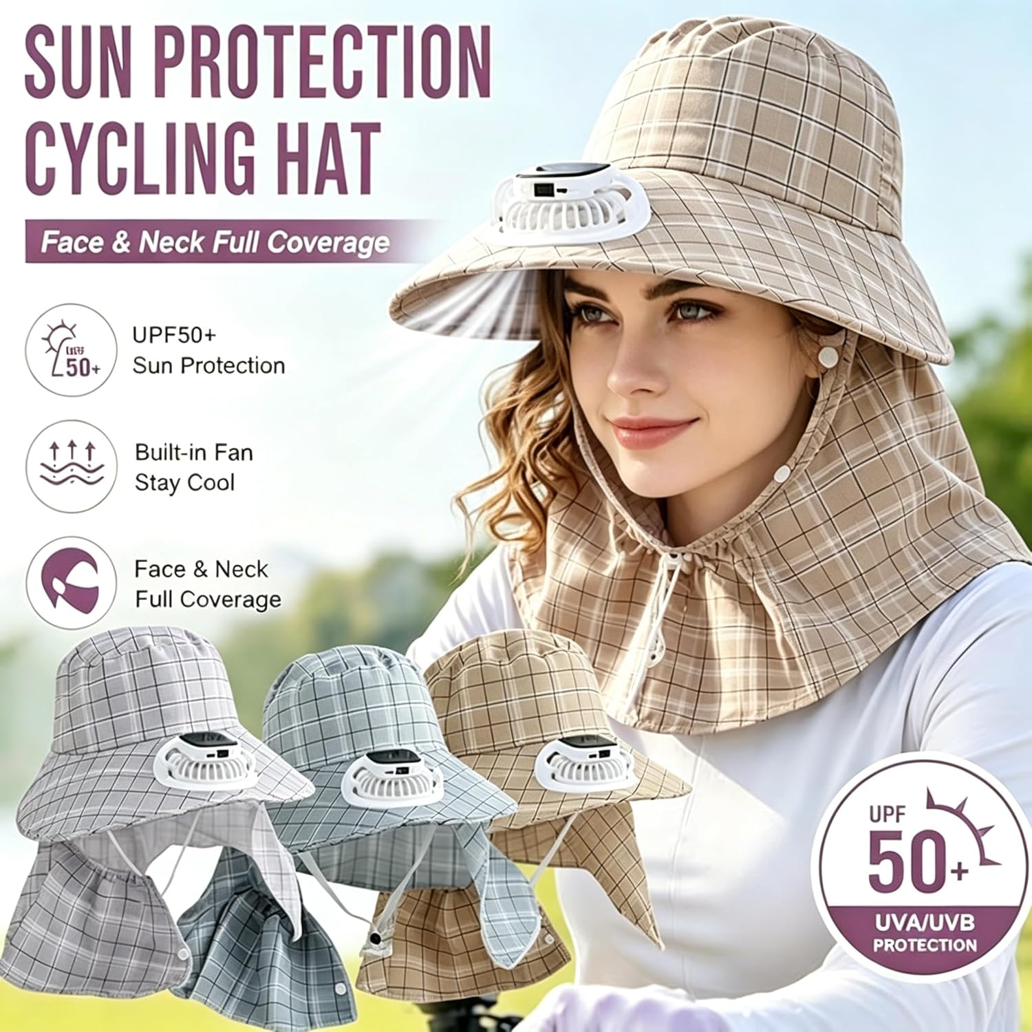 Outdoor Camping Hat - 1 Stück Solarbetriebener Nackenschutz-Ventilatorhut USB-Aufladbarer Ventilatorhut