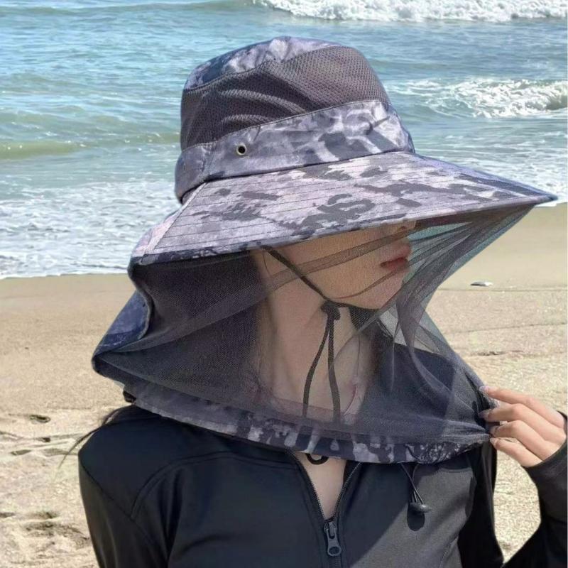 Outdoor Camping Hat - Anglermütze mit Mückenschutz-Netzmaske, UV-Schutz, Unisex Sommer-Outdoor-Angelkappe,