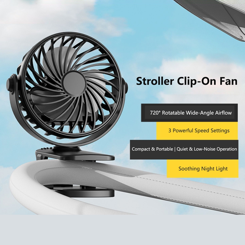 Outdoor Camping Misting Fan - Tragbarer wiederaufladbarer Clip-Ventilator 720 ° Drehbarer